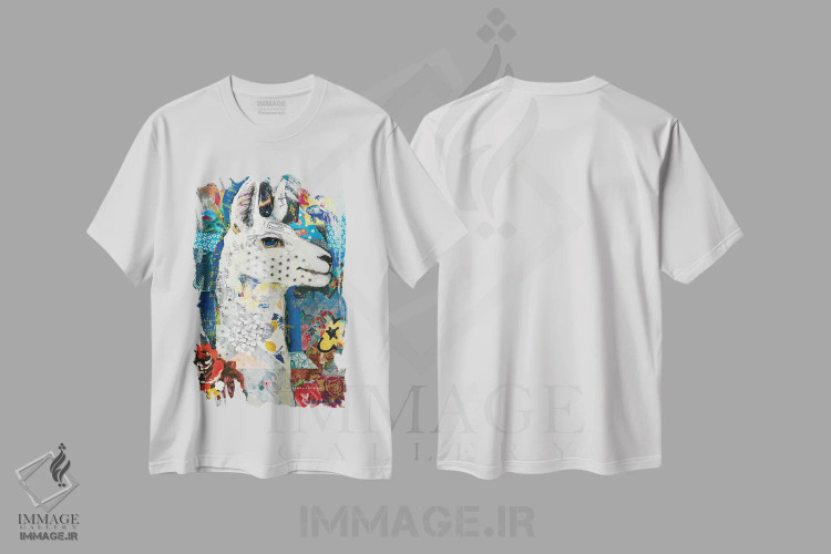 تیشرت سفید طرح دار – تیشرت فانتزی ,لاما اثر مادارا میسون فروشگاه ایماژ