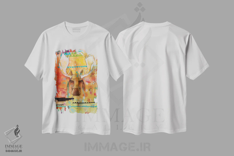 تیشرت سفید طرح دار – تیشرت طبیعت ,گوزن شمالی در مرداب اثر مادارا میسون immage.ir