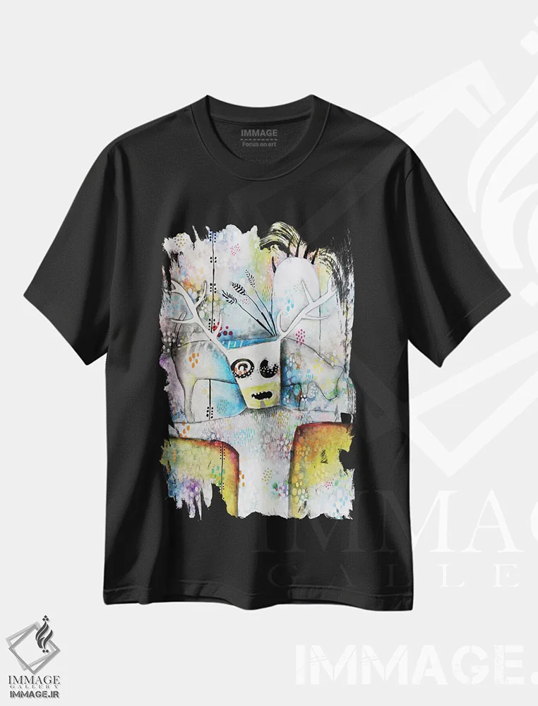 تیشرت مشکی طرح دار – تیشرت هنری ,شمن با پنجه خرس اثر مادارا میسون فروشگاه ایماژ