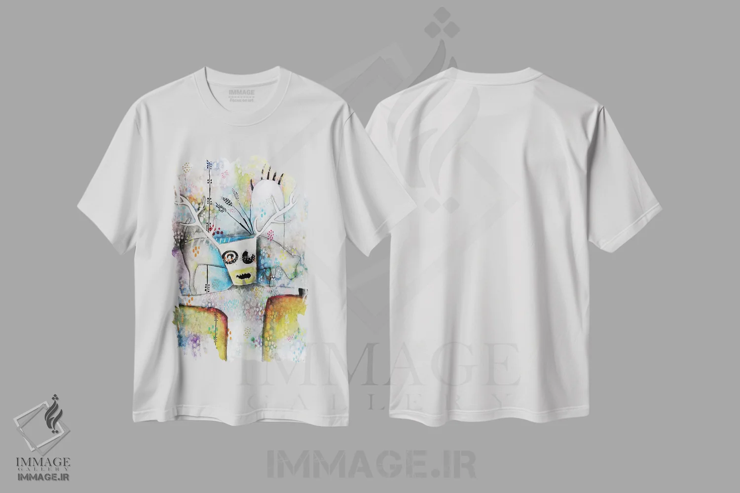 تیشرت سفید طرح دار – تیشرت هنری ,شمن با پنجه خرس اثر مادارا میسون immage.ir