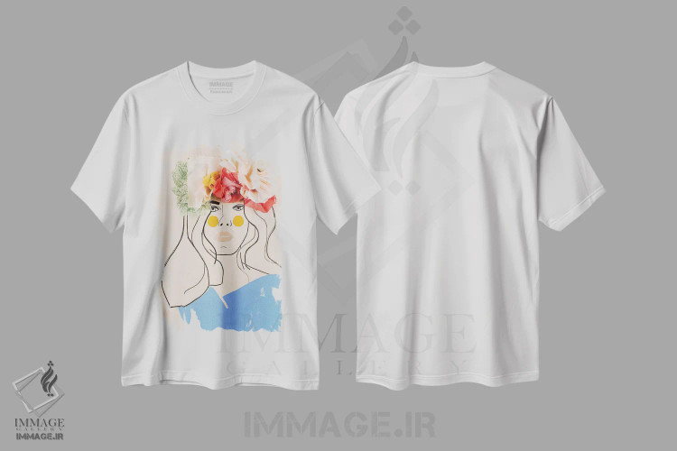 تیشرت سفید طرح دار – تیشرت هنری زنانه ,سر گل یک اثر مردیت استیل فروشگاه ایماژ