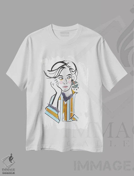 تیشرت سفید طرح دار – تیشرت هنری زنانه ,اوچهار اثر مردیت استیل فروشگاه ایماژ