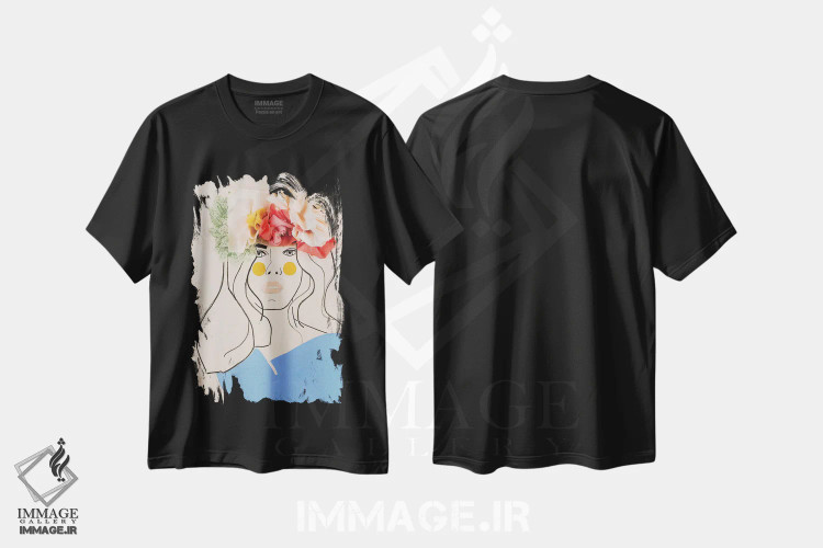 تیشرت مشکی طرح دار – تیشرت هنری زنانه ,سر گل یک اثر مردیت استیل immage.ir