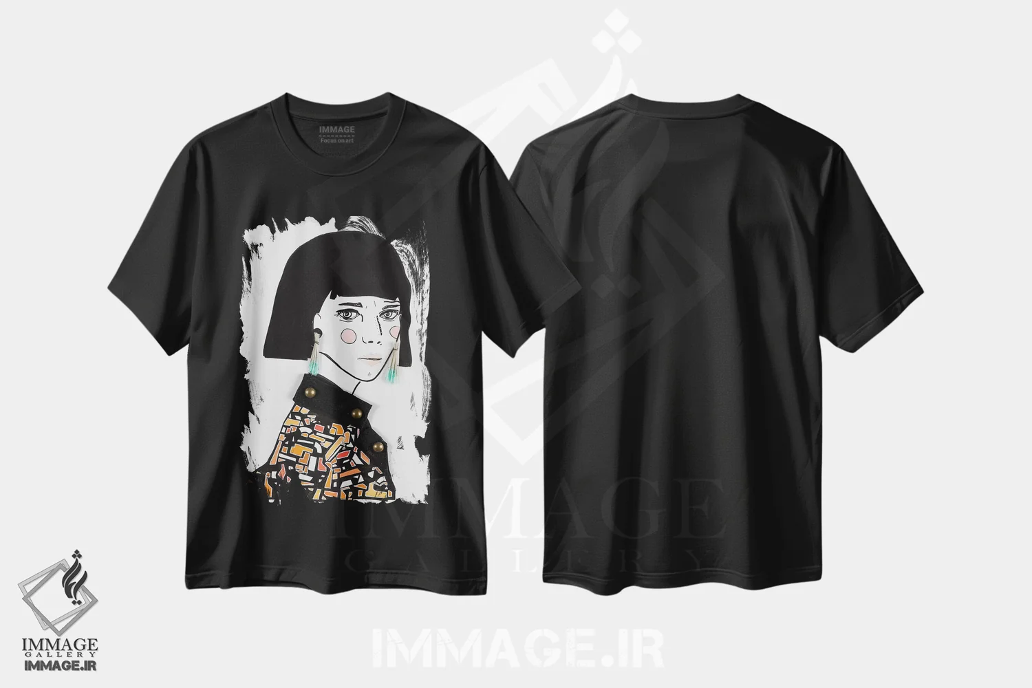 تیشرت مشکی طرح دار – تیشرت هنری زنانه ,اودو اثر مردیت استیل فروشگاه ایماژ