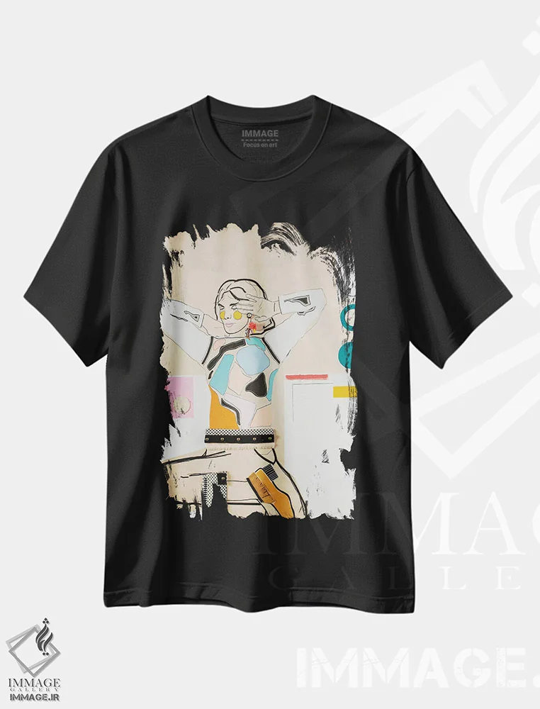 تیشرت مشکی طرح دار – تیشرت هنری زنانه ,اوشانزده اثر مردیت استیل فروشگاه ایماژ