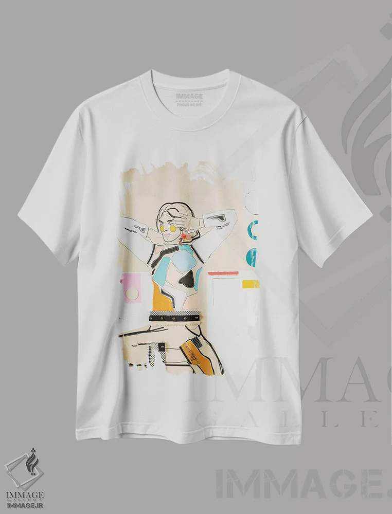 تیشرت سفید طرح دار – تیشرت هنری زنانه ,اوشانزده اثر مردیت استیل immage.ir