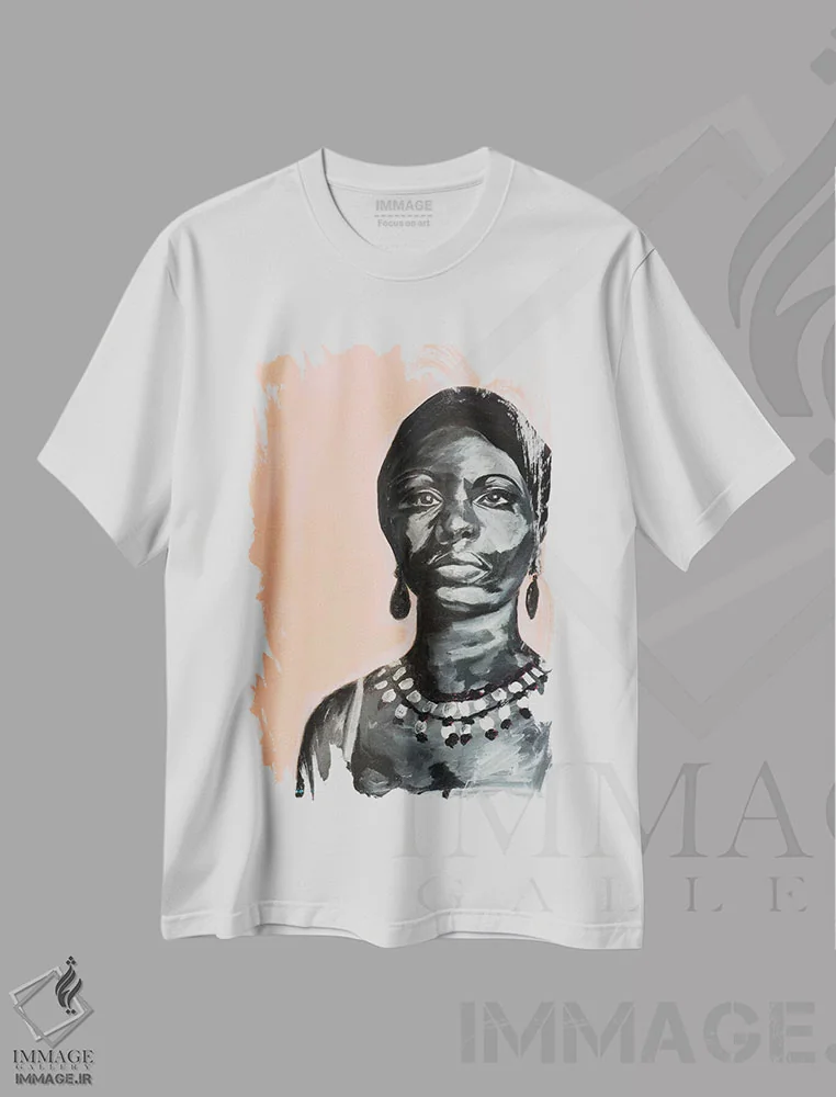 تیشرت سفید طرح دار – تیشرت هنری زنانه ,نینا اثر مردیت استیل فروشگاه ایماژ