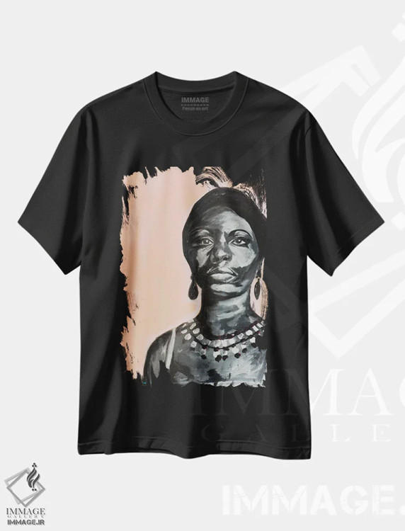 تیشرت مشکی طرح دار – تیشرت هنری زنانه ,نینا اثر مردیت استیل immage.ir