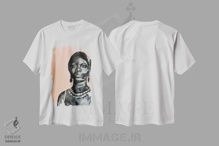 تیشرت سفید طرح دار – تیشرت هنری زنانه ,نینا اثر مردیت استیل فروشگاه ایماژ