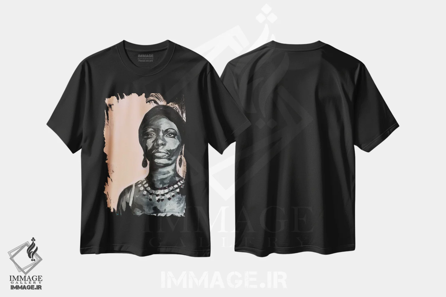 تیشرت مشکی طرح دار – تیشرت هنری زنانه ,نینا اثر مردیت استیل immage.ir
