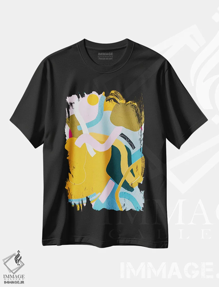 تیشرت مشکی طرح دار – تیشرت آبستره ,بازی با شکل ها یک اثر مردیت استیل فروشگاه ایماژ