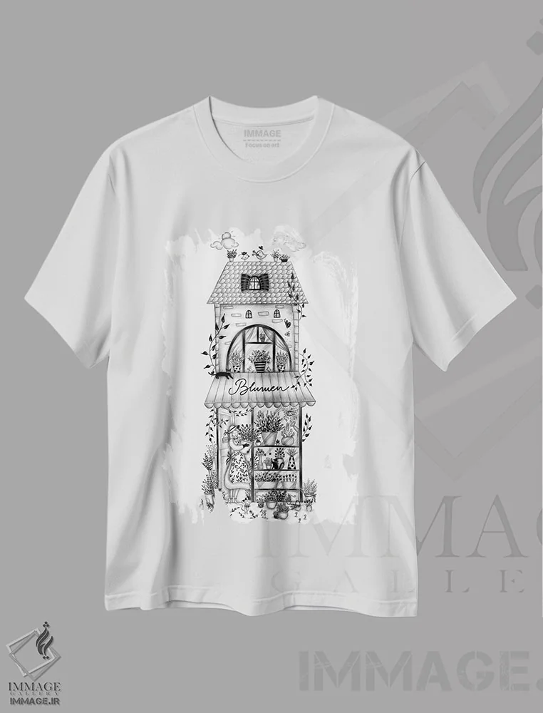 تیشرت سفید طرح دار – تیشرت سیاه وسفید ,گل ها اثر مادالینا تنتارئانو immage.ir