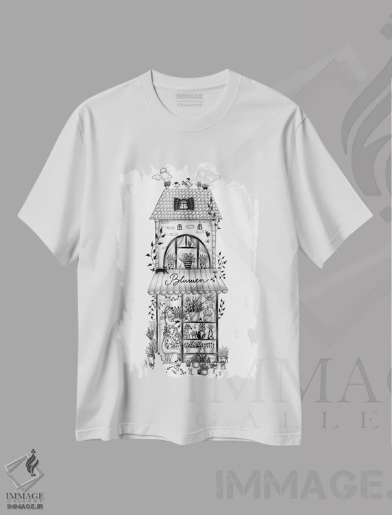 تیشرت سفید طرح دار – تیشرت سیاه وسفید ,گل ها اثر مادالینا تنتارئانو immage.ir
