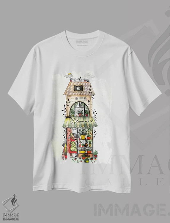 تیشرت سفید طرح دار – تیشرت هنری ,گل ها آبرنگی اثر مادالینا تنتارئانو فروشگاه ایماژ