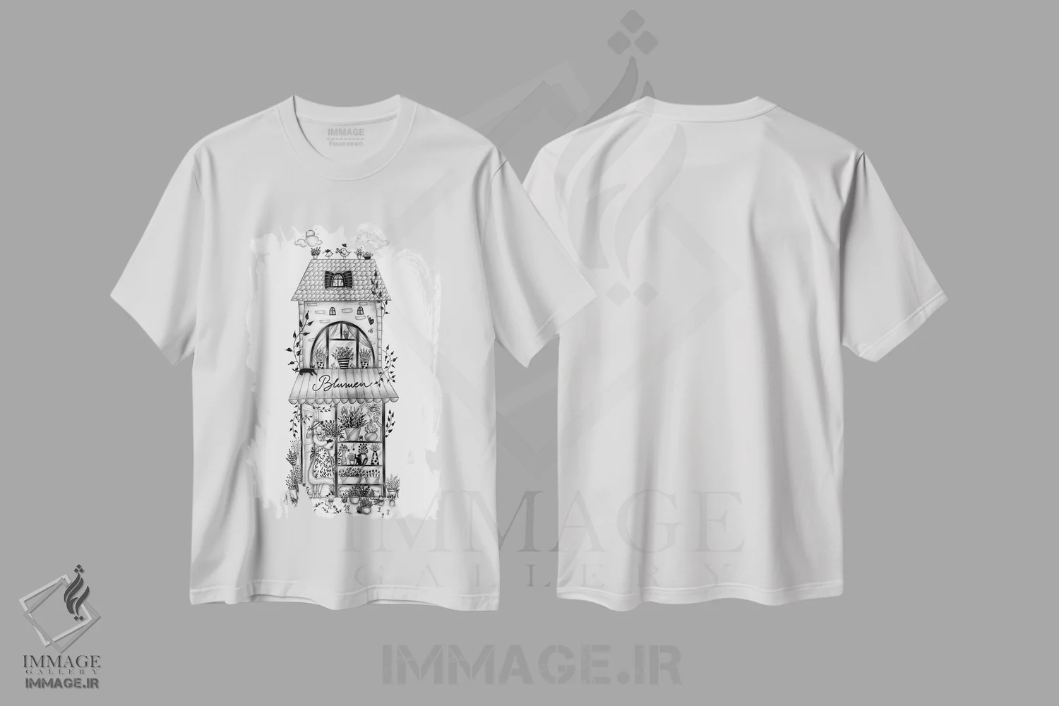 تیشرت سفید طرح دار – تیشرت سیاه وسفید ,گل ها اثر مادالینا تنتارئانو immage.ir