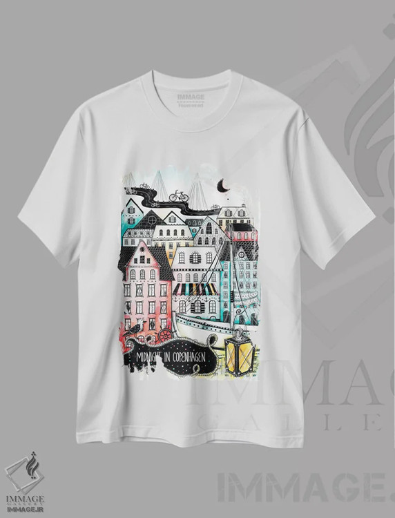 تیشرت سفید طرح دار – تیشرت شهری ,نیمه شب در کپنهاگ اثر مادالینا تنتارئانو فروشگاه ایماژ
