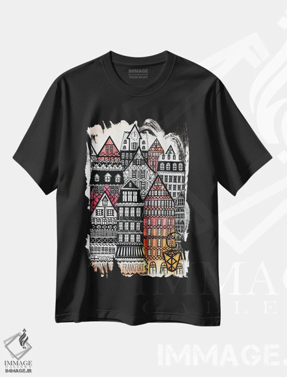 تیشرت مشکی طرح دار – تیشرت شهری ,نیمه شب در فرانکفورت اثر مادالینا تنتارئانو فروشگاه ایماژ