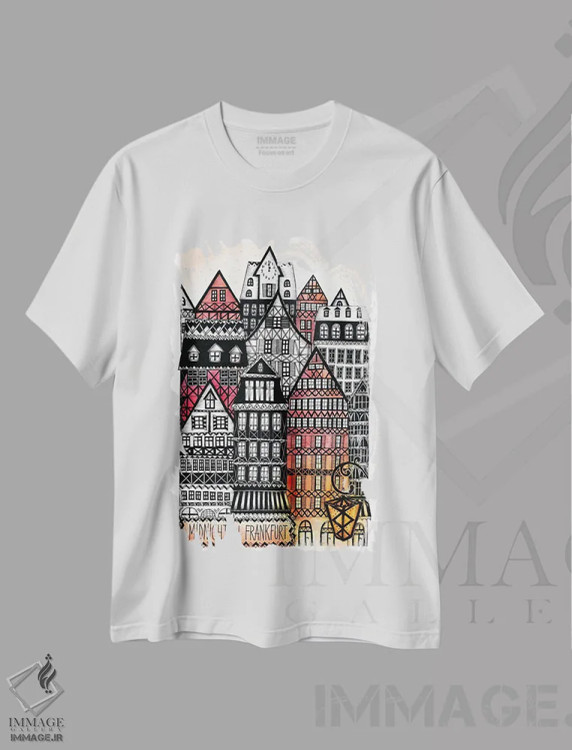 تیشرت سفید طرح دار – تیشرت شهری ,نیمه شب در فرانکفورت اثر مادالینا تنتارئانو immage.ir