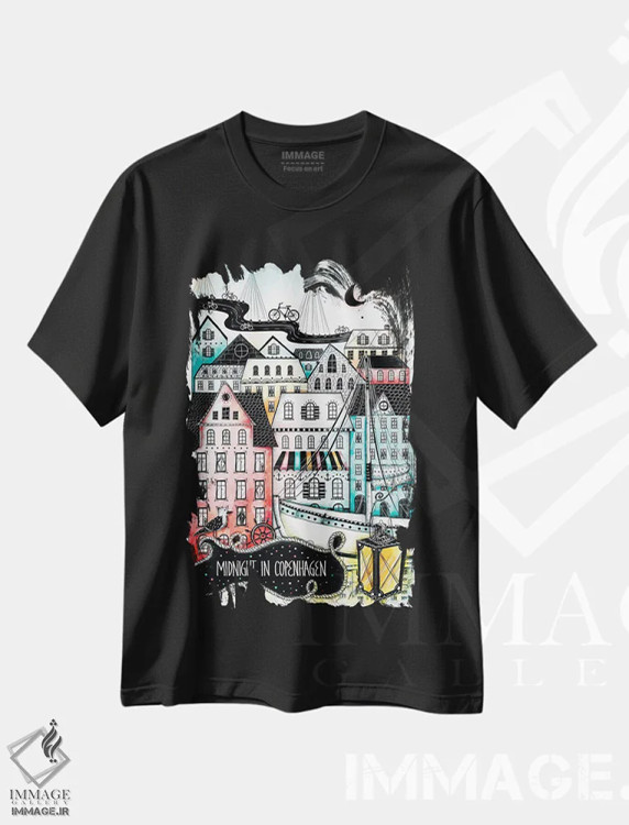 تیشرت مشکی طرح دار – تیشرت شهری ,نیمه شب در کپنهاگ اثر مادالینا تنتارئانو immage.ir