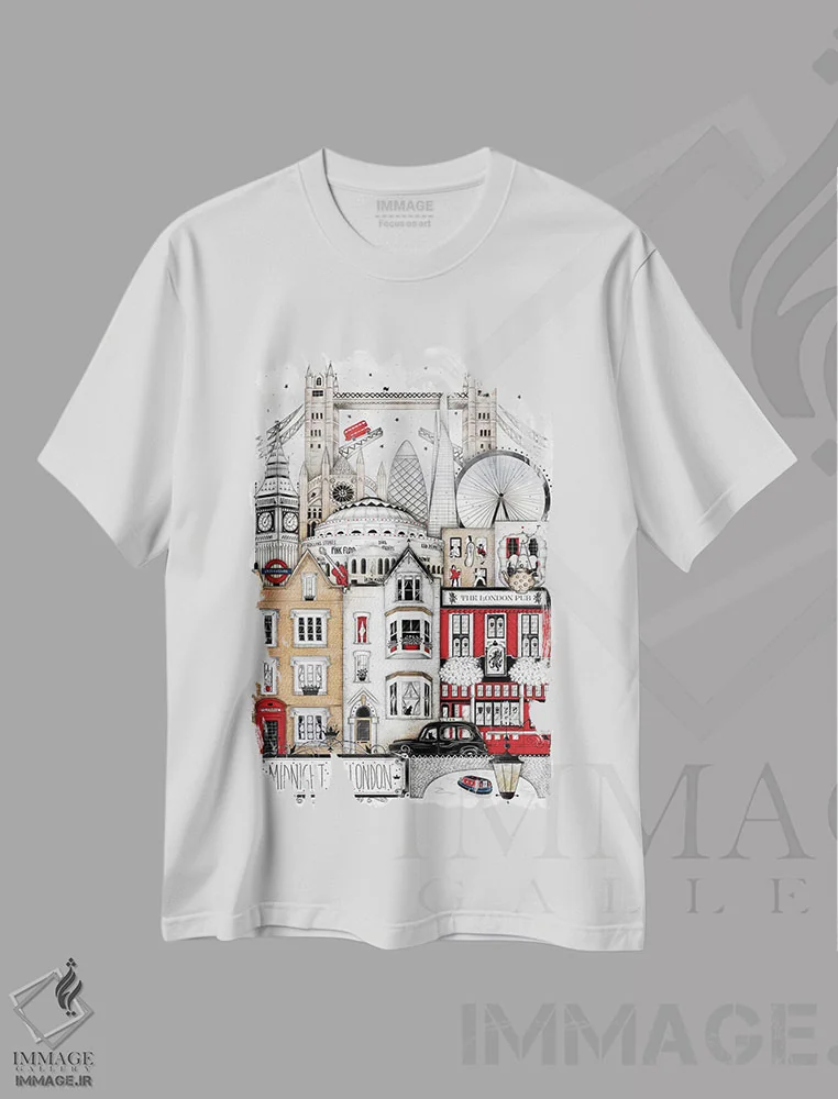 تیشرت سفید طرح دار – تیشرت شهری ,نیمه شب در لندن اثر مادالینا تنتارئانو immage.ir