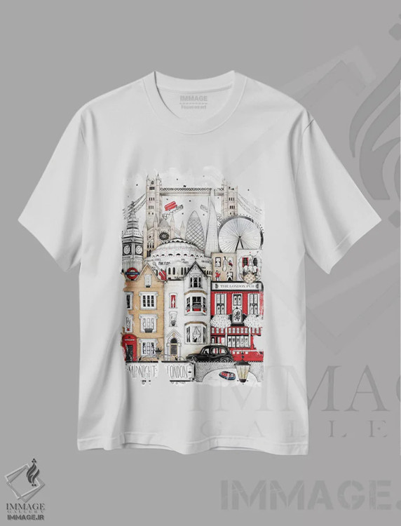 تیشرت سفید طرح دار – تیشرت شهری ,نیمه شب در لندن اثر مادالینا تنتارئانو immage.ir