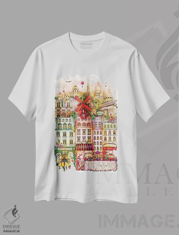 تیشرت سفید طرح دار – تیشرت سفر ,نیمه شب در پاریس اثر مادالینا تنتارئانو فروشگاه ایماژ