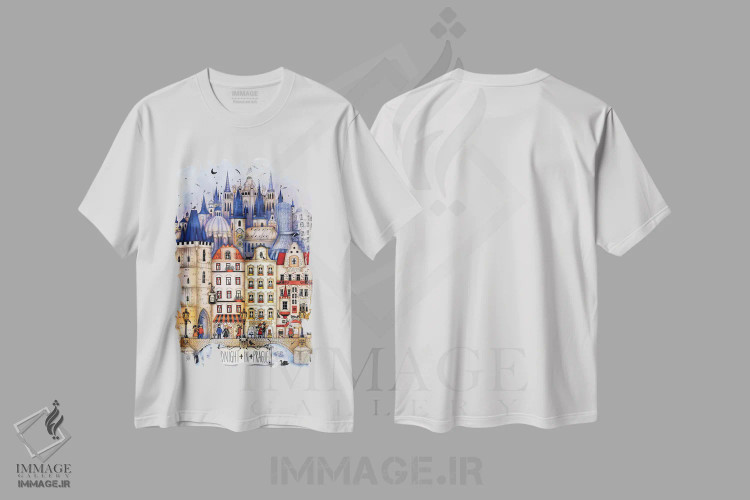 تیشرت سفید طرح دار – تیشرت شهری ,نیمه شب در پراگ اثر مادالینا تنتارئانو immage.ir