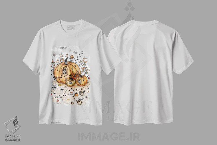 تیشرت سفید طرح دار – تیشرت فانتزی ,خانه های کدو تنبل اثر مادالینا تنتارئانو فروشگاه ایماژ