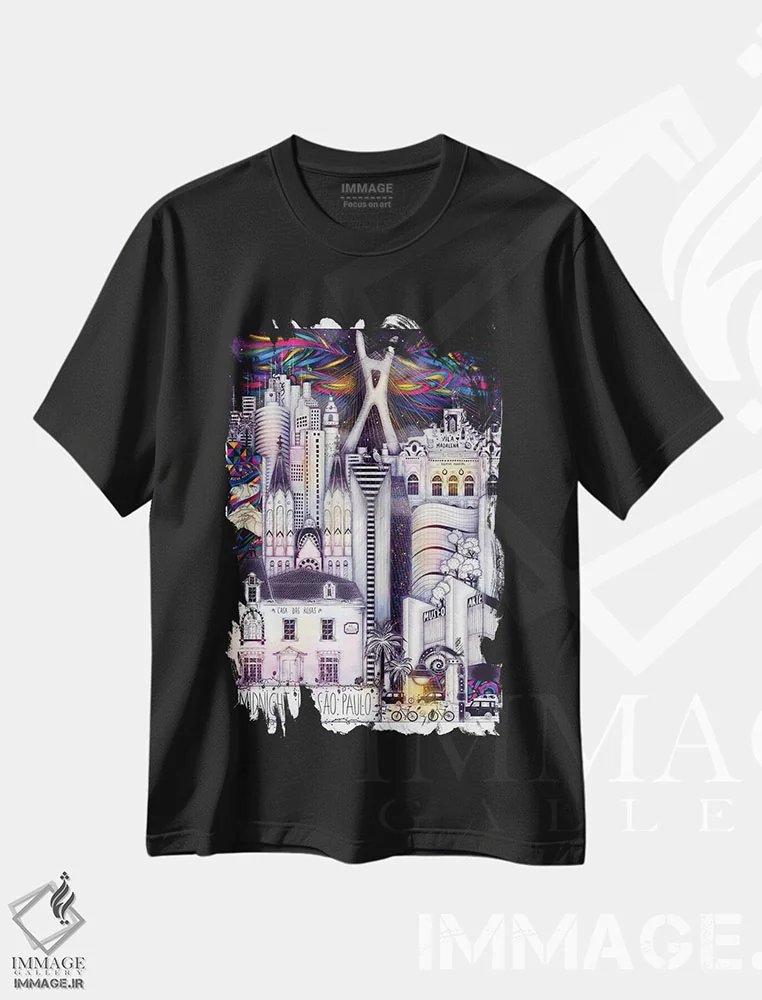 تیشرت مشکی طرح دار – تیشرت شهری ,نیمه شب در سائو پائولو اثر مادالینا تنتارئانو فروشگاه ایماژ