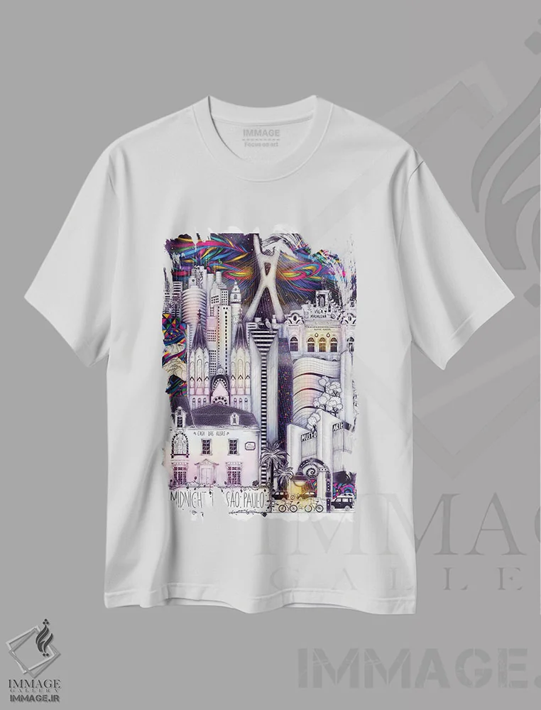 تیشرت سفید طرح دار – تیشرت شهری ,نیمه شب در سائو پائولو اثر مادالینا تنتارئانو immage.ir