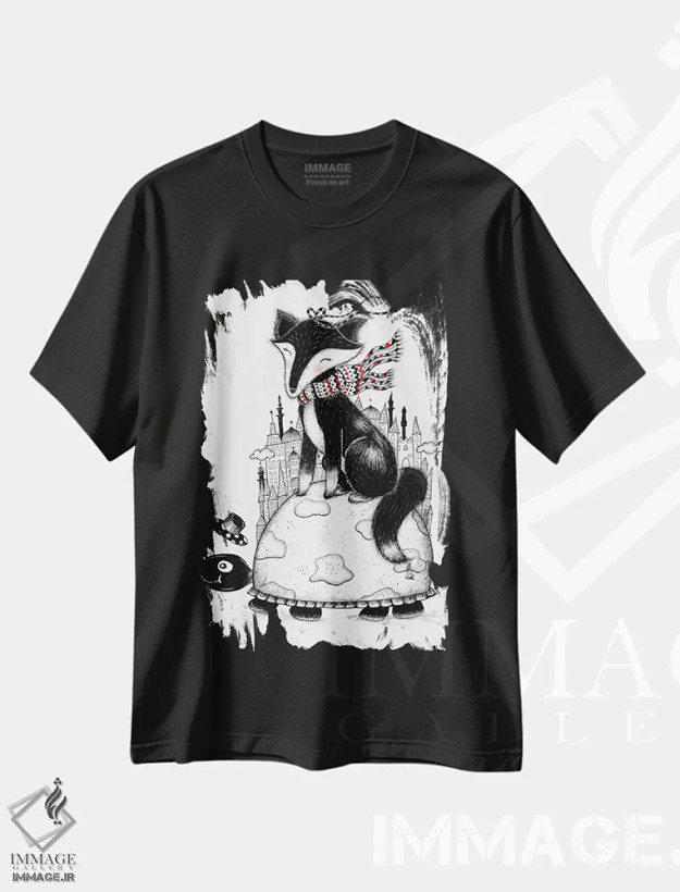 تیشرت مشکی طرح دار – تیشرت حیوانات ,روباه و لاک پشت اثر مادالینا تنتارئانو فروشگاه ایماژ