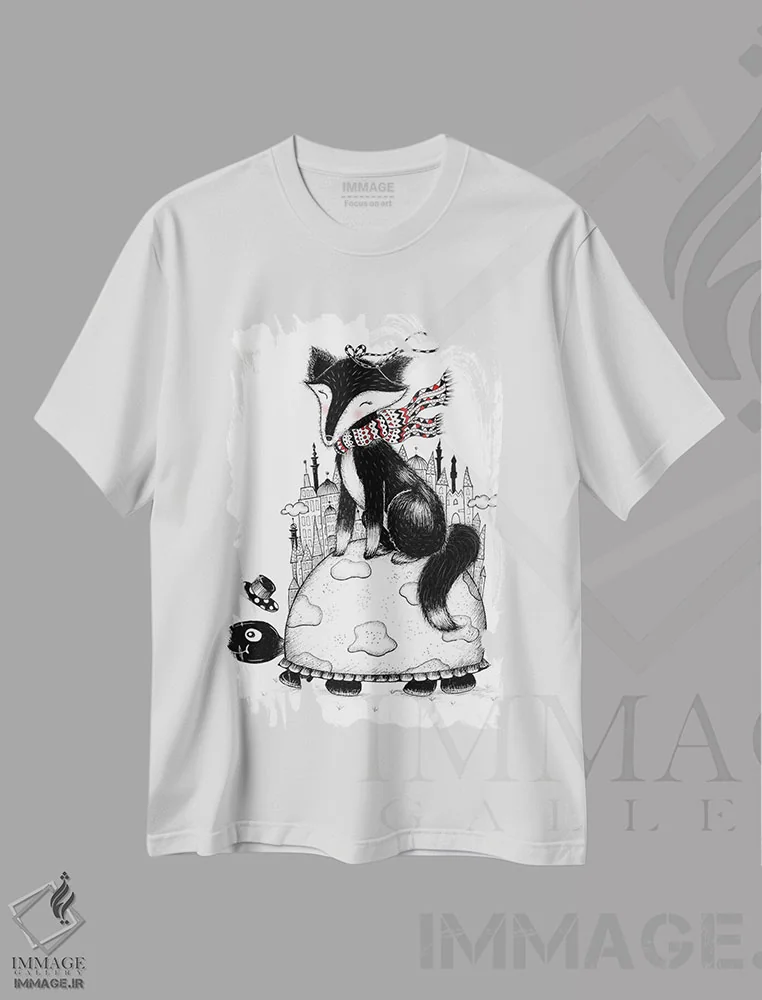 تیشرت سفید طرح دار – تیشرت حیوانات ,روباه و لاک پشت اثر مادالینا تنتارئانو immage.ir