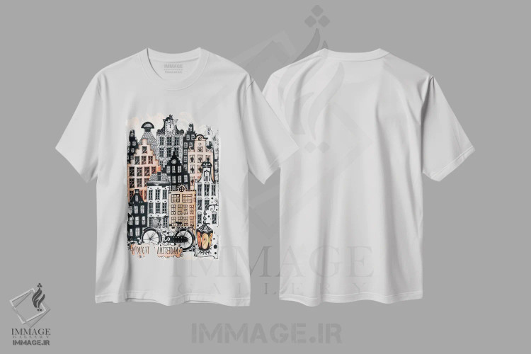 تیشرت سفید طرح دار – تیشرت اروپایی ,نیمه شب در آمستردام اثر مادالینا تنتارئانو فروشگاه ایماژ
