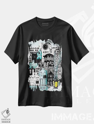 تیشرت مشکی طرح دار – تیشرت اسپانیا ,نیمه شب در بارسلونا اثر مادالینا تنتارئانو فروشگاه ایماژ