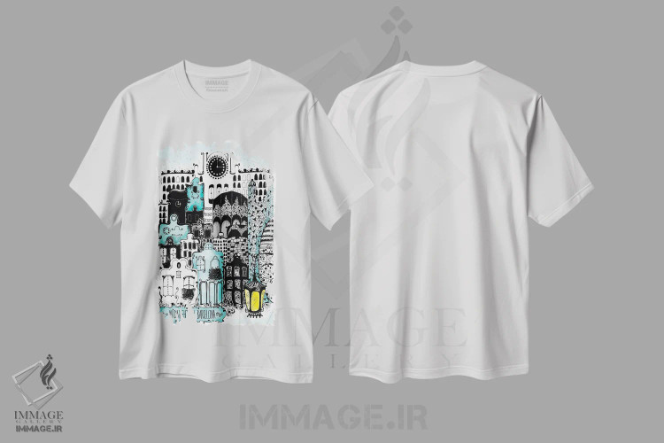 تیشرت سفید طرح دار – تیشرت اسپانیا ,نیمه شب در بارسلونا اثر مادالینا تنتارئانو immage.ir