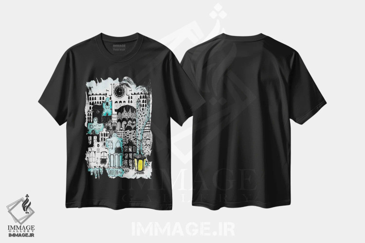 تیشرت مشکی طرح دار – تیشرت اسپانیا ,نیمه شب در بارسلونا اثر مادالینا تنتارئانو فروشگاه ایماژ
