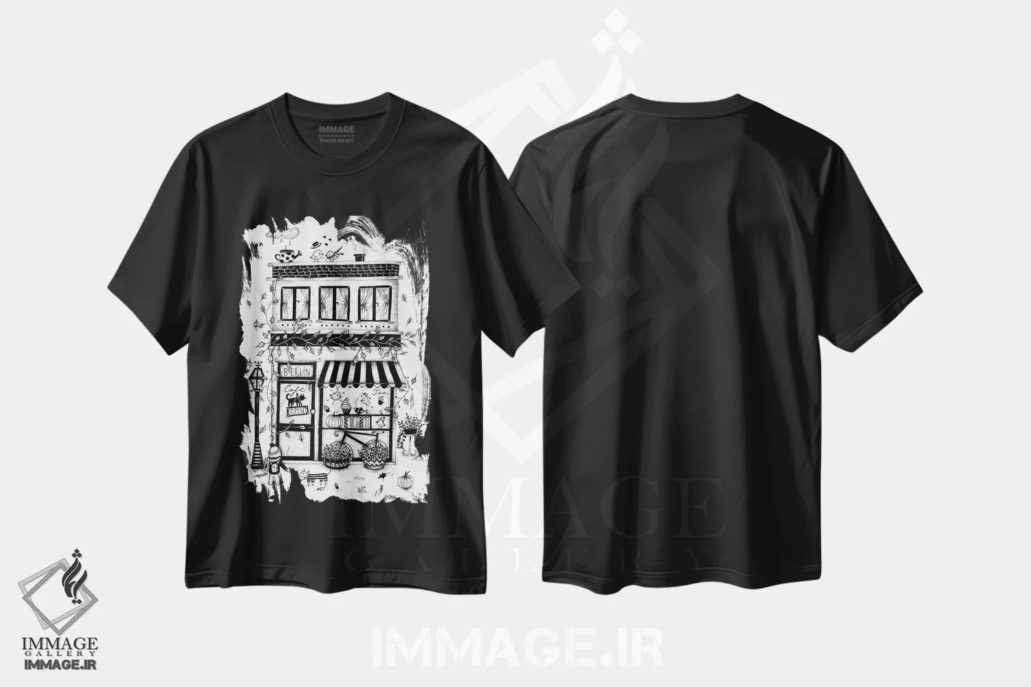 تیشرت مشکی طرح دار – تیشرت برلین ,کافه برلین اثر مادالینا تنتارئانو immage.ir