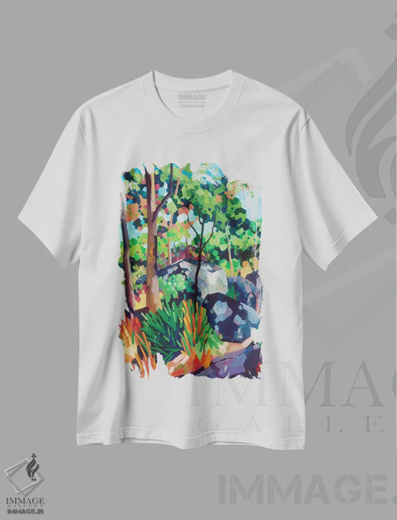 تیشرت سفید طرح دار – تیشرت طبیعت ,لذت در جنگل بی راه اثر ملیسا رید-دیواین فروشگاه ایماژ