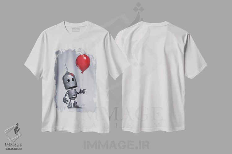 تیشرت سفید طرح دار – تیشرت فانتزی ,بادکنک قرمز اثر مت دیکسون فروشگاه ایماژ