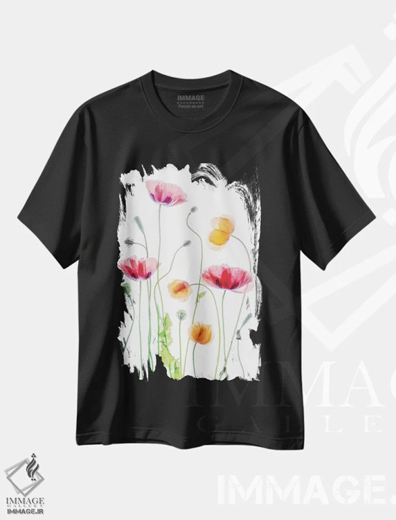 تیشرت مشکی طرح دار – تیشرت گلدار ,شقایق ها اثر مندی دیشر فروشگاه ایماژ