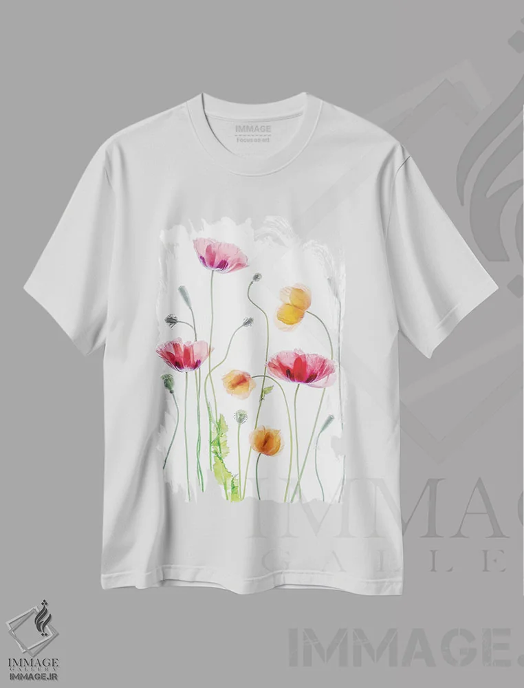 تیشرت سفید طرح دار – تیشرت گلدار ,شقایق ها اثر مندی دیشر immage.ir