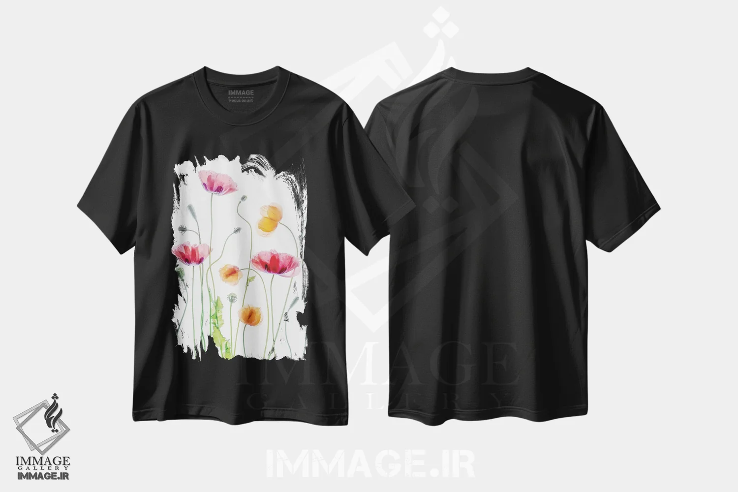 تیشرت مشکی طرح دار – تیشرت گلدار ,شقایق ها اثر مندی دیشر فروشگاه ایماژ
