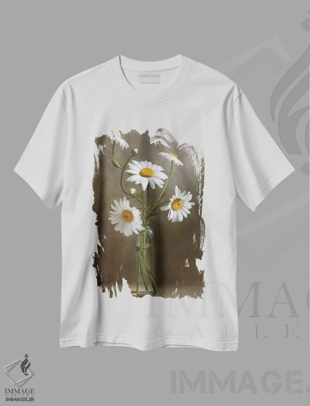تیشرت سفید طرح دار – تیشرت هنری ,طبیعت بی جان I اثر مندی دیشر فروشگاه ایماژ