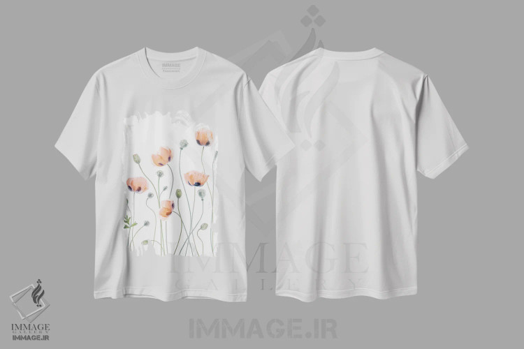 تیشرت سفید طرح دار – تیشرت هنری ,شقایق ها اثر مندی دیشر immage.ir