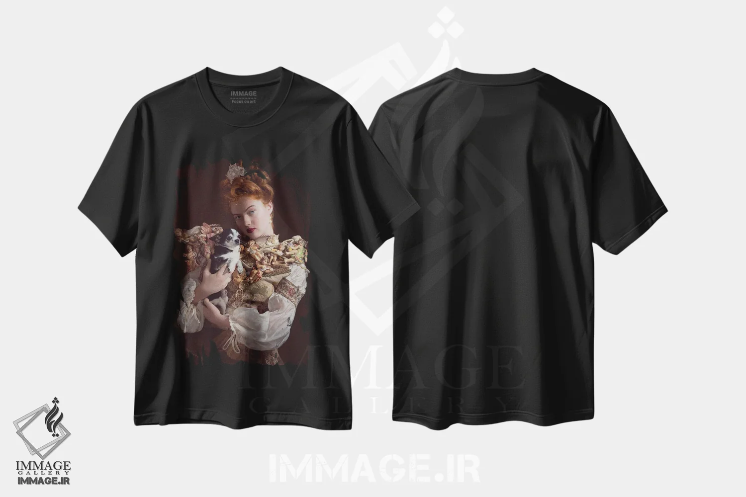 تیشرت مشکی طرح دار – تیشرت فانتزی ,فرشتگان تا گردن اثر میکائلا دوریسووا فروشگاه ایماژ