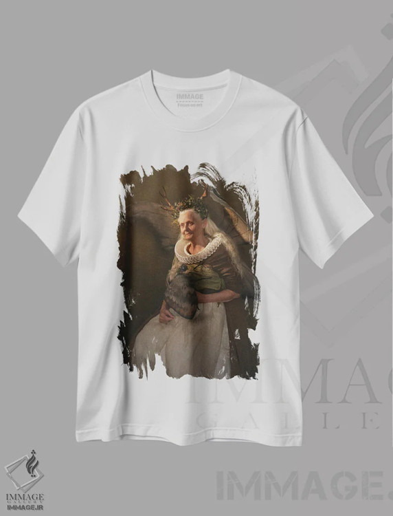 تیشرت سفید طرح دار – تیشرت هنری فانتزی ,پری مادر خوب اثر میکائلا دوریسووا فروشگاه ایماژ
