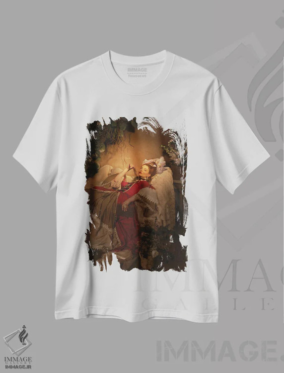 تیشرت سفید طرح دار – تیشرت هنری زنانه ,مدام پمپادور II اثر میکائلا دوریسووا immage.ir