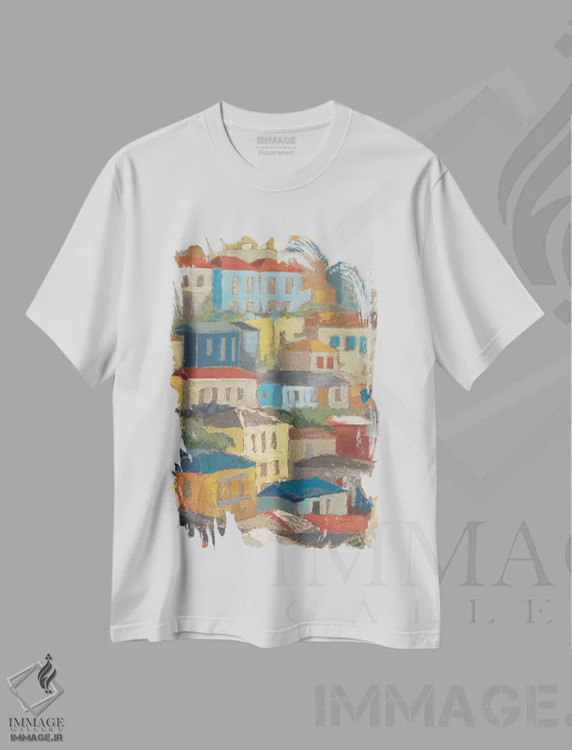 تیشرت سفید طرح دار – تیشرت هنری منظره ,بام های اصلی II اثر مگان میگر فروشگاه ایماژ