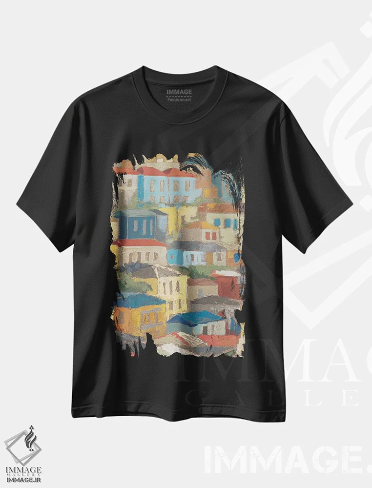 تیشرت مشکی طرح دار – تیشرت هنری منظره ,بام های اصلی II اثر مگان میگر immage.ir