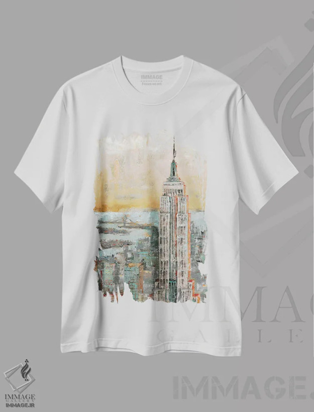 تیشرت سفید طرح دار – تیشرت شهری ,ساختمان امپایر استیت اثر ماری الین کوسون فروشگاه ایماژ